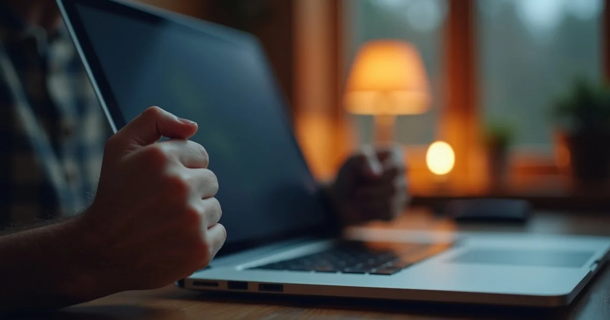 Zacisnieta piesc na klawiaturze laptopa - 5 objawow chronicznego stresu